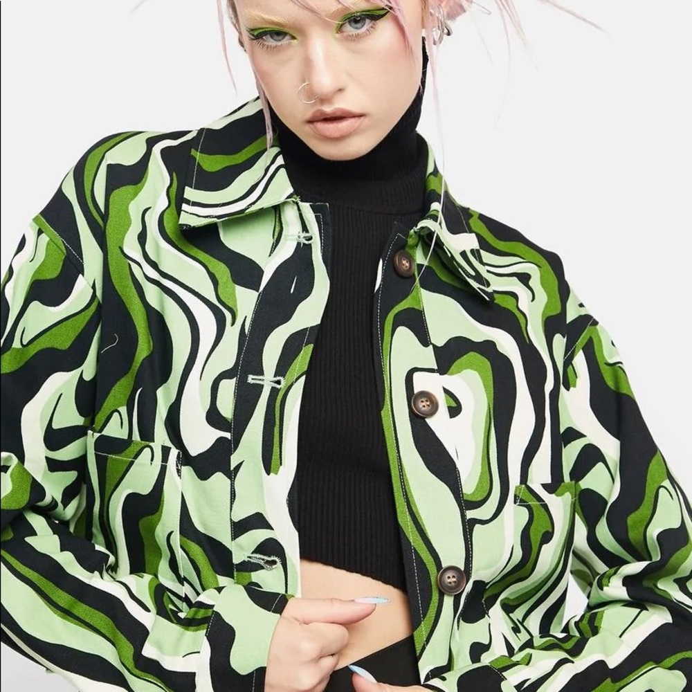 dollskill another girl green marble shacket